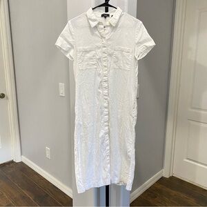 Theory White Collared Minimal Linen Midi Shirt Dress White Ivory Button Up Sz 8